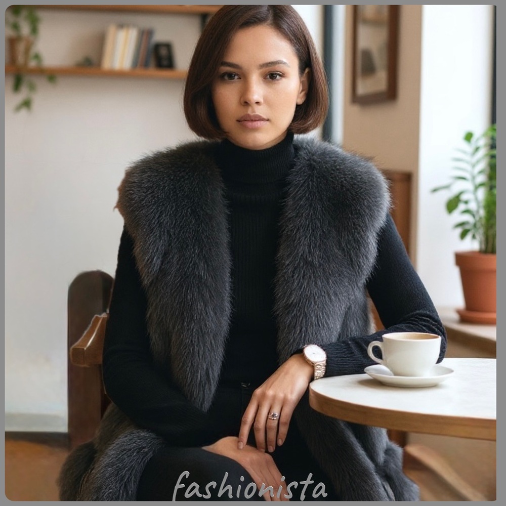 Black Faux Fox Fur Cropped Vest Size S